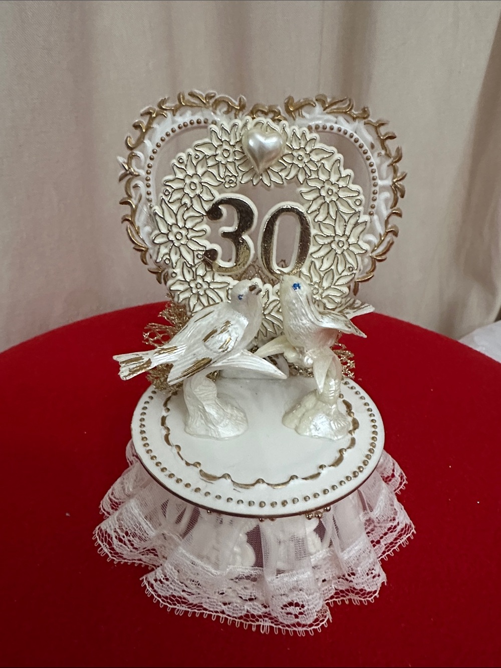 30th Anniversary White and Gold Love Birds Cake Topper by